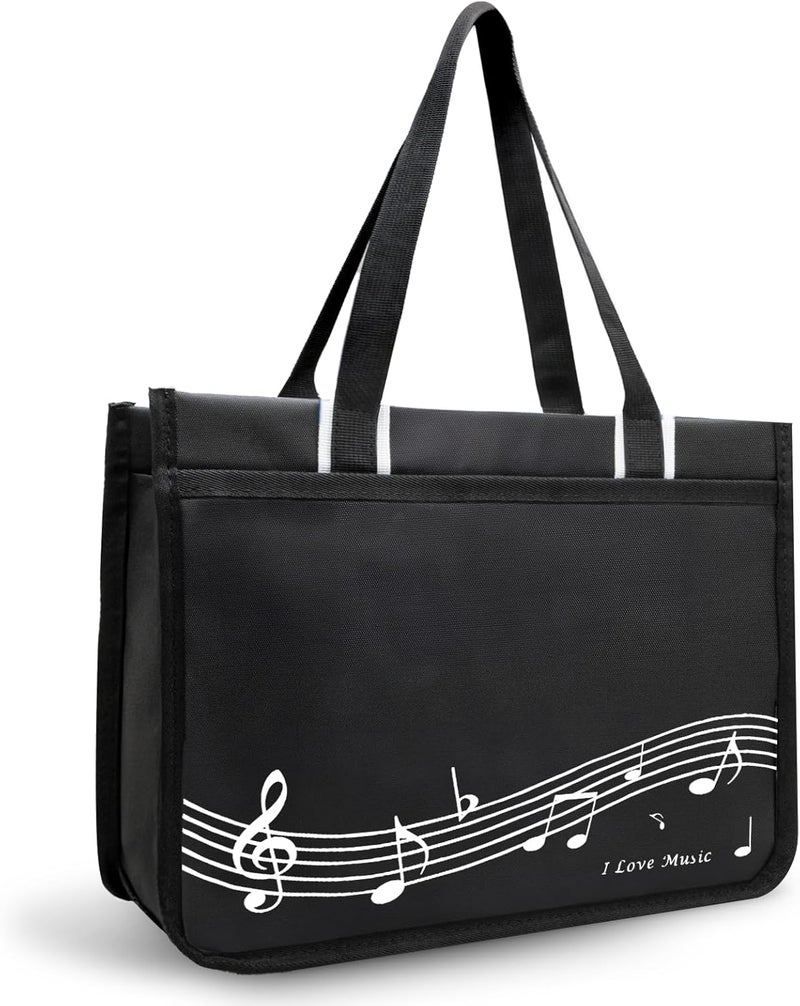 BestSounds Piano Bag, Zipper Waterproof Music Book Tote Bag Piano Accessories for Students Kids, Women, Gifts for Musicians (Black Music) - Image 1